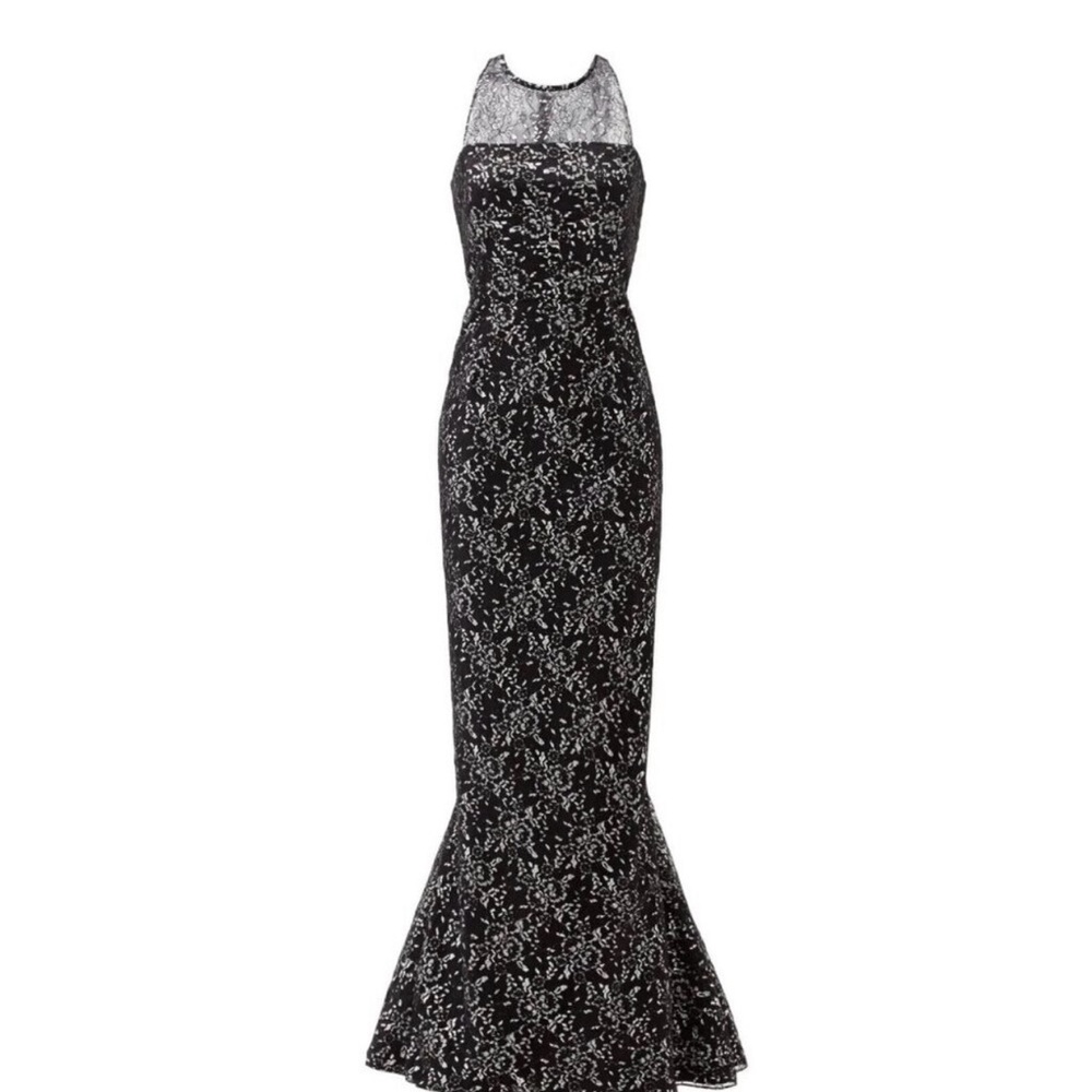 Shoshanna Black and Silver Lace Gown